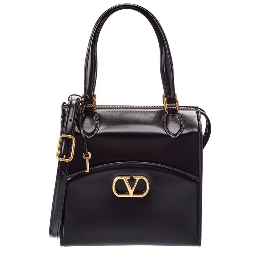 Valentino Vlogo Small Leather Satchel, Black